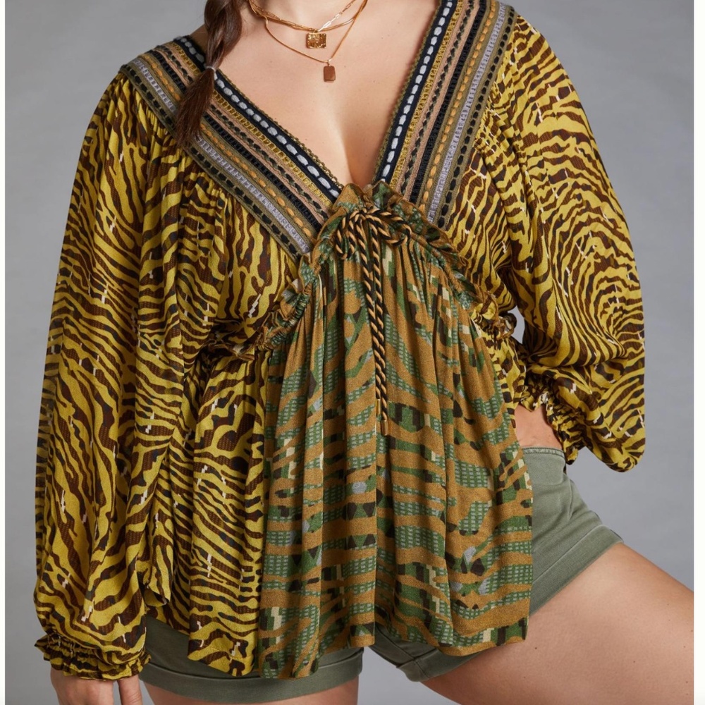 Conditions Apply EMBROIDERED V-Neck Blouse NWT/XL